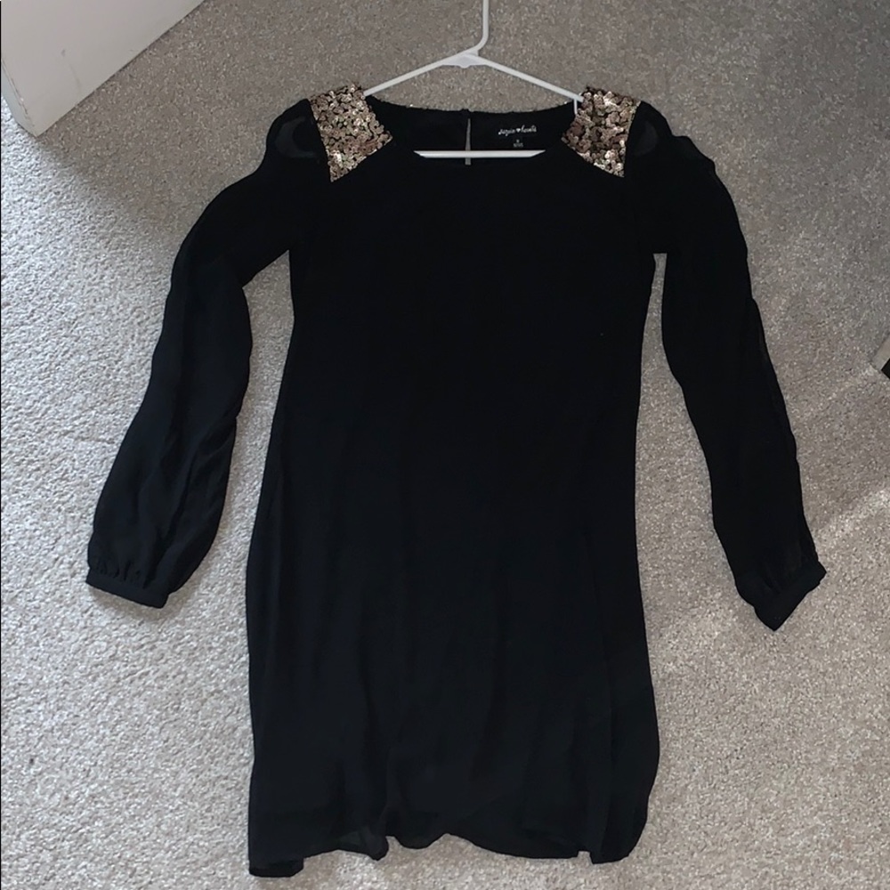 Black dress with sequence on shoulders
